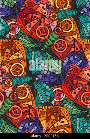 Fantastic butterfly  seamless pattern in steampunk style for tattoo, sticker, print and decorations. Vector Stock Vector