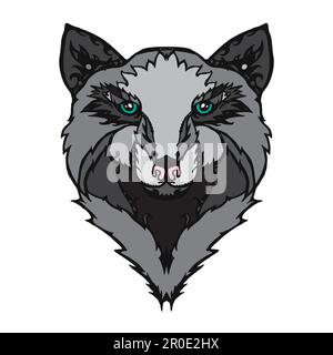 Illustration of isolated  detailed wild wolf head in vintage and aztec style for textiles, print and tattoo. Line-art. Vector Stock Vector