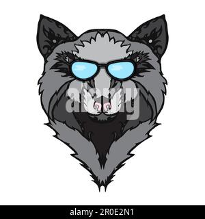 Illustration of isolated  detailed wild wolf head in vintage and aztec style for textiles, print and tattoo. Line-art. Vector Stock Vector