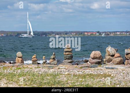 Cainrs at the most Northern point of the German mainland in view of Denmark, sailing boat, Baltic Sea, Holnis Peninsula, Schleswig-Holstein, Germany Stock Photo