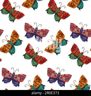 Fantastic butterfly  seamless pattern in steampunk style for tattoo, sticker, print and decorations. Vector Stock Vector