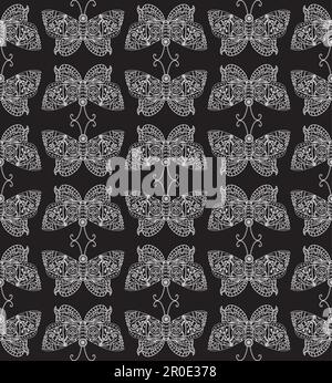 Fantastic butterfly  seamless pattern in steampunk style for tattoo, sticker, print and decorations. Vector Stock Vector