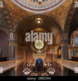 Torah Ark and Bema at the Spanish Synagogue in Prague, built in moorish style (ca. 1837). Stock Photo