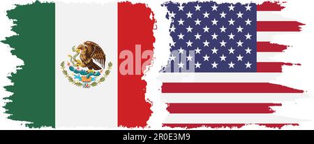 United States and Mexico grunge flags connection, vector Stock Vector