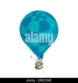 Hot-air balloon. Blue checkered hot-air balloon. Isometric vector illustration. Stock Vector