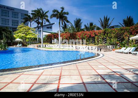 Swimming Pool, Hotel Saigon Ninh Chu Resort, Phan Rang, South China Sea, Province of Ninh Thuan, Phan Rang, Vietnam Stock Photo