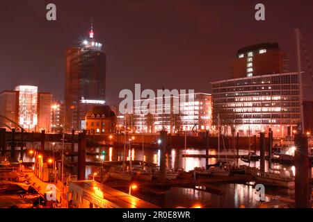 Harbour of Hamburg at night, Hamburg, Germany Stock Photo