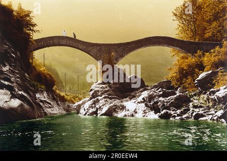 Roman bridge at Lavertezzo, Val Verzasca, Ticino, Switzerland Stock Photo