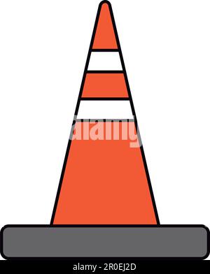 ORANGE TRAFFIC CONE WITH GRAY BASE AND WHITE STRIPES Stock Vector