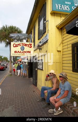 Two men in front of Captain Tony's Saloon, the supposingly original Sloppy Joe's Bar Key West, Florida, USA Stock Photo