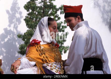 Couple wearing traditional clothes dancing, Folklore, San Miquel, Ibiza, Spain Stock Photo