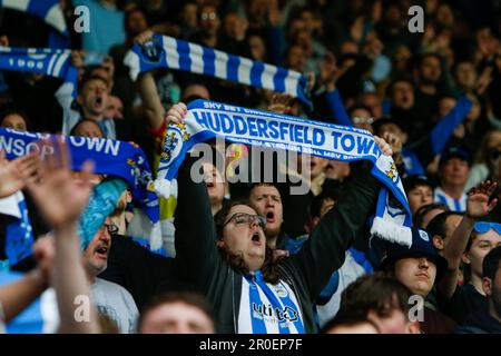 Fans of Huddersfield Town during the Sky Bet Championship match Huddersfield Town vs Reading at John Smith's Stadium, Huddersfield, United Kingdom, 8th May 2023  (Photo by Ben Early/News Images) Stock Photo