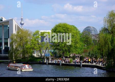 Tourboat on Spree River infront of federal chancellery, berlin, germany Stock Photo