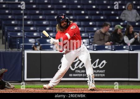 WORCESTER, MA - MAY 04: Worcester Red Sox catcher Jorge Alfaro (38) takes  an at bat during game 2 of a AAA MiLB doubleheader between the Buffalo  Bisons and the Worcester Red