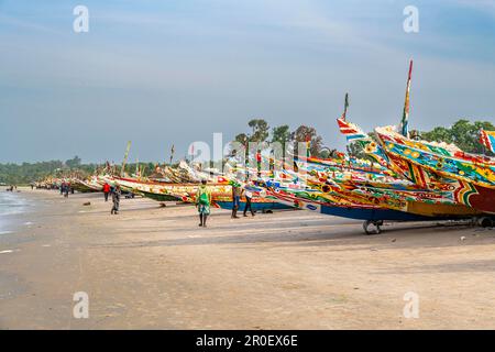 Colourful fishing boats, Cap Skirring, Casamance, Senegal Stock Photo