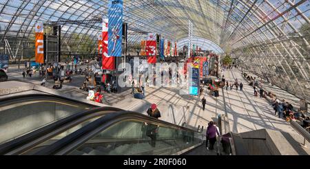 Book Fair in the Glass Hall of the Leipzig Trade Fair, Neue Messe, Leipzig, Saxony, Germany Stock Photo