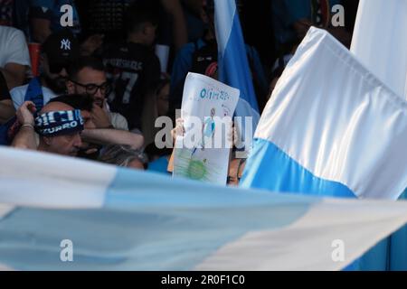 Napoli, Italy. 07th May, 2023. Neapolitan fans celebrate inside the stadium the victory of the Italian championship SerieA, during the match Napoli vs Fiorentina, final result Napoli1, Fiorentina 0, match played at Diego Armando Maradona stadium. Napoli, Italy, 07 May, 2023. (photo by Vincenzo Izzo/Spa USA) Credit: Sipa USA/Alamy Live News Stock Photo