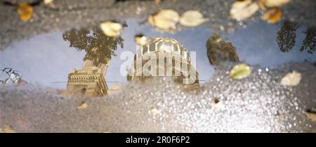 Reflection of the Neue Synagoge in an puddle, Oranienburger Street, Berlin, Germany Stock Photo