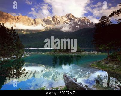 Zugspitze reflecting in Eibsee lake, Bavaria, Germany Stock Photo - Alamy