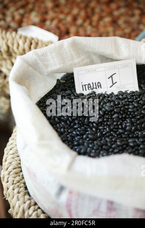 Black beans in a bag, Italia Stock Photo