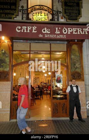 Spain,Barcelona,Ramblas,Cafe de Opera,people Stock Photo