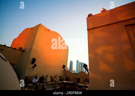 United Arab Emirates Dubai, One & Only Royal Mirage, Arabian court,  five star Hotel at Jumeirah beach  , Rooftop bar sunset Stock Photo