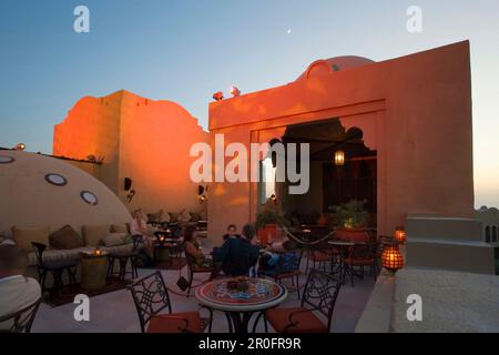 United Arab Emirates Dubai, One & Only Royal Mirage, Arabian court,  five star Hotel at Jumeirah beach  , Rooftop bar sunset Stock Photo