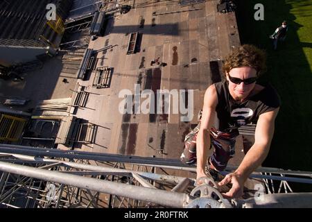 Rigger climbing frame on stage, Rock am See, Konstanz, Baden-Wurttemberg, Germany Stock Photo