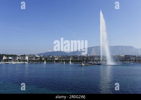 Jet d'Eau, one of the largest fountains in the world, Lake Geneva, Geneva, Canton of Geneva, Switzerland Stock Photo