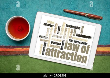 law of attraction word cloud on a digital tablet Stock Photo