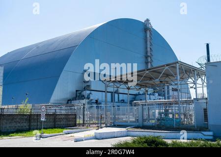 USA. 06th May, 2023. View of Chernobyl nuclear plant sarcophagus covering unit 4 in Ukraine on May 6, 2023. (Photo by Lev Radin/Sipa USA) Credit: Sipa USA/Alamy Live News Stock Photo