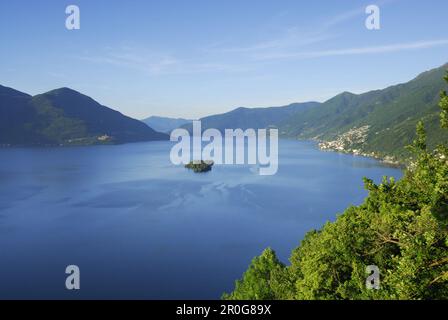 Lake Maggiore with isle of Brissago, Isole di Brissago, Ronco sopra Ascona, lake Maggiore, Lago Maggiore, Ticino, Switzerland Stock Photo