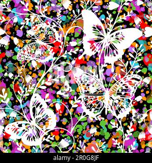 Blots and butterflies seamless pattern. Vector illustration Stock Vector