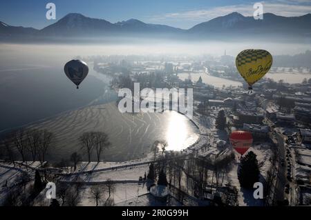Hot Air Balloons over Bad Wiessee, Balloon Festival, Montgolfiade, Upper Bavaria, Bavaria, Germany, Europe Stock Photo