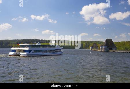 Excursion boat on lake Moehnesee, Arnsberg Forest Nature Park, Sauerland, North Rhine-Westphalia, Germany Stock Photo