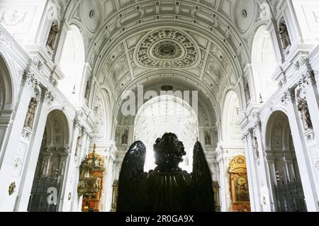 Archangel Michael statue, Jesuit church of St Michael, Munich, Bavaria, Germany Stock Photo