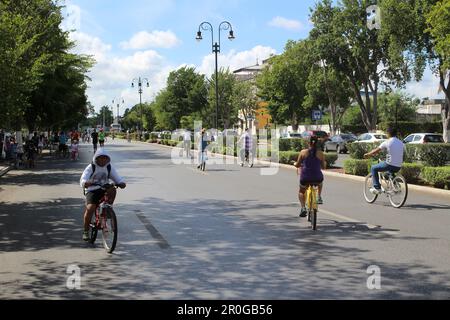 MERIDA, MEXICO - OCTOBER 30, 2016 Sunday cycling on the  Paseo de Montejo Stock Photo