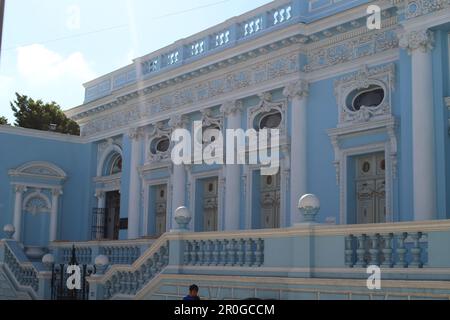 MERIDA, MEXICO - OCTOBER 31, 2016 traditional blue building in the city centre Stock Photo