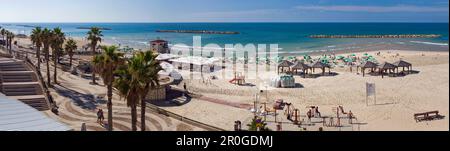 Panorama of Gordon Beach and the Tayelet seaside promenade, Tel Aviv, Israel, Middle East Stock Photo