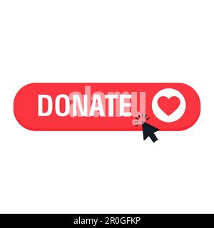 Donate web button. Red button with heart. Symbol of financial aid isolated on white background. Vector illustration Stock Vector