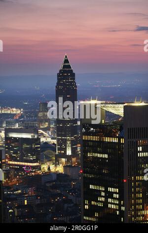 View from Maintower to quarter of Central Railwaystation and Messeturm, Frankfurt am Main, Hesse, Germany Stock Photo