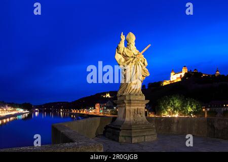 View from Old Main Bridge to Fortress Marienberg, Wuerzburg, Franconia, Bavaria, Germany Stock Photo