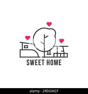linear home in the woods icon Stock Vector