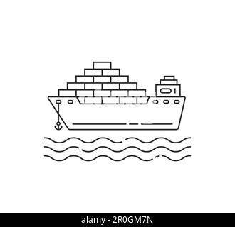 linear cargo ship with container and wave Stock Vector
