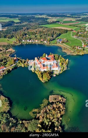 Aerial view of the Seeon Abbey, Seeon, Seon-Seebruck, Chiemsee, Chiemgau, Upper Bavaria, Bavaria, Germany Stock Photo