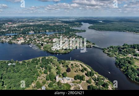 Babelsberg Castle, Deep Sea, Berlin Suburb, Glienicke Bridge, Havel, Aerial Picture, Potsdam, Brandenburg, Germany Stock Photo