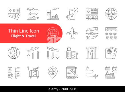 set of flight and travel lineart icon Stock Vector