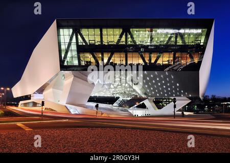 Museum Zuffenhausen at night, Stuttgart, Baden-Wuerttemberg, Germany Stock Photo