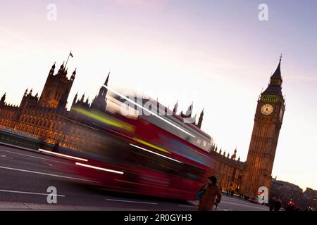 Houses of Parliament and Big Ben from Westminster Bridge, London, England, Great Britain Stock Photo