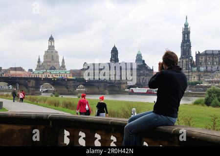 View from the Elbe riverbank onto the old town, Dresden, Saxony, Germany, Europe Stock Photo